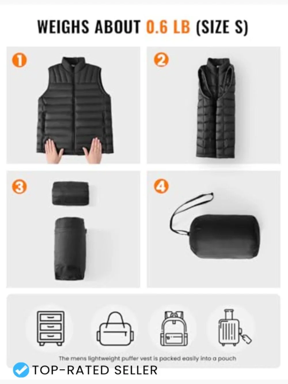 Men's Packable Puffer Vest Lightweight Insulated Quilted Zip Up Sleeveless